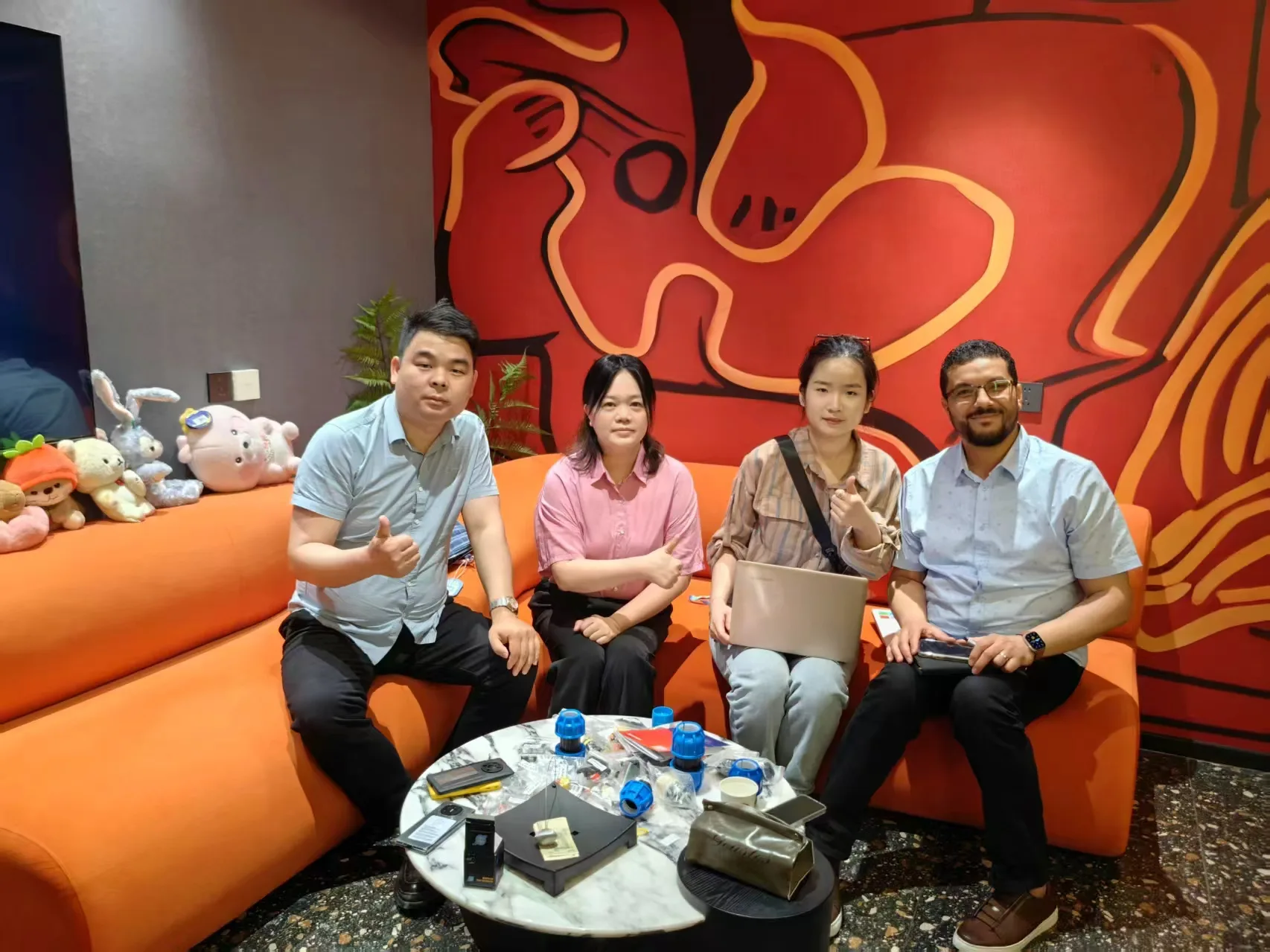 Oulu team and visitors at the company lounge