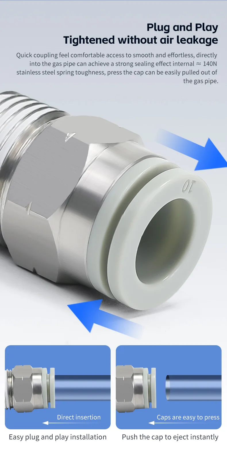 KQ2H Stainless Steel Straight Coupling Connector Pneumatic Fitting detail image 4