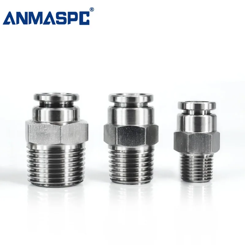 Multi Size PC 304/316L Stainless Steel Straight Connectors Air Hose Connector With Male Thread Pneumatic Push in Fittings gallery image 1