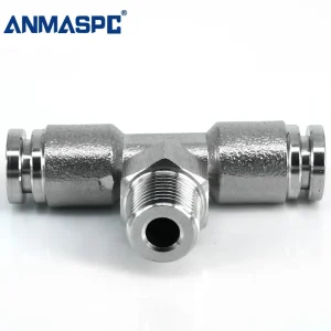 PB Air pipe Threaded Push In Pneumatic Parts Three Tee SS 304 Stainless Steel T Type Air Fittings gallery image 2