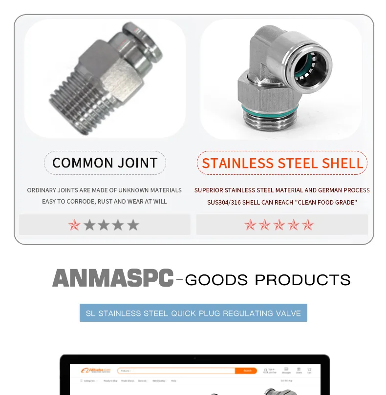 PL-G Male Elbow Stainless Steel Pneumatic Fittings detail image 3