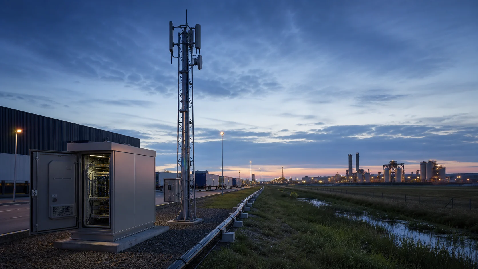 Telecom backbone installation beside industrial infrastructure