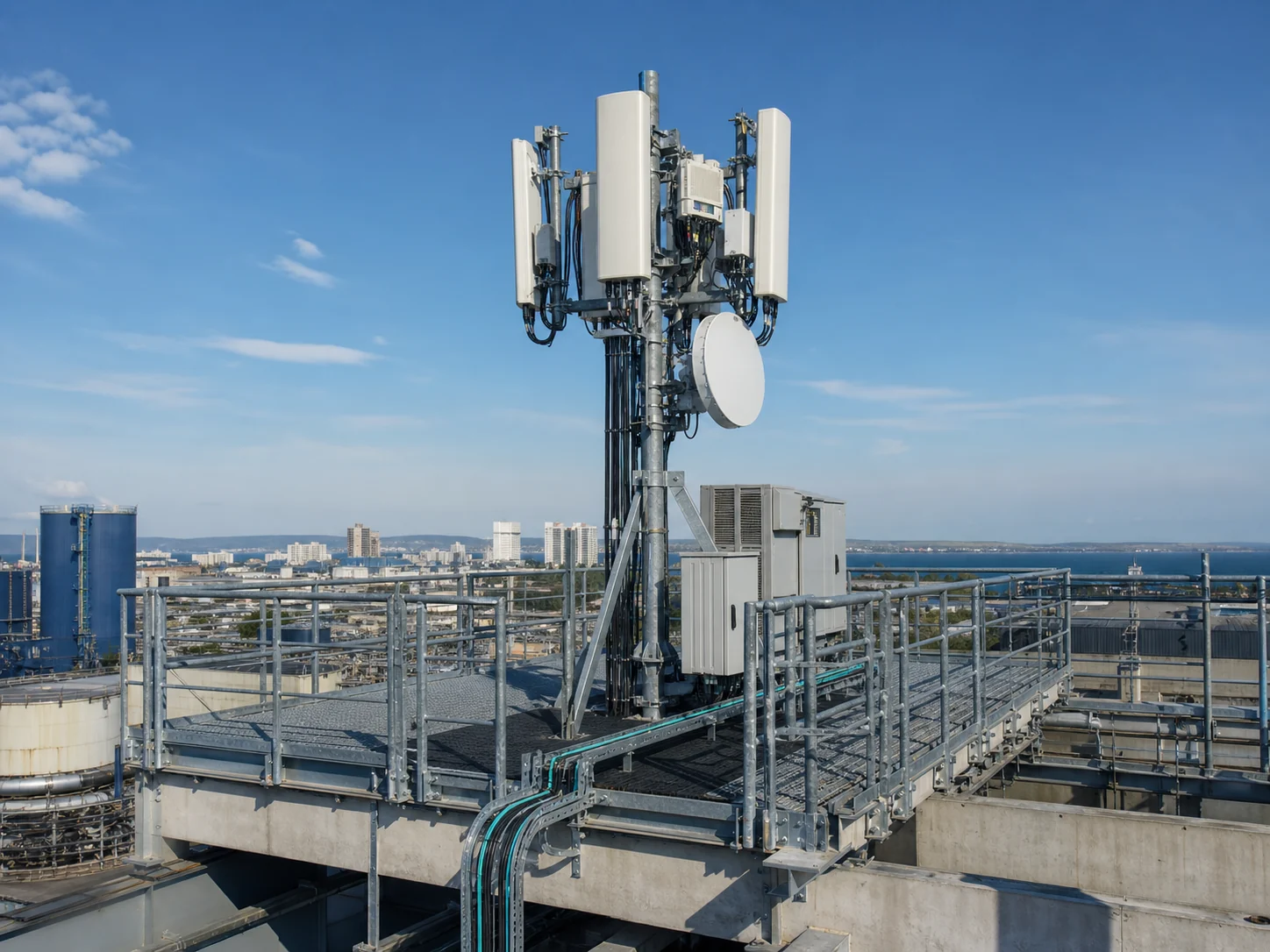 Telecom antenna installation on an industrial platform
