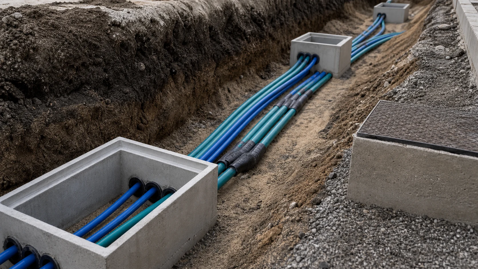 Underground microduct routes with utility handholes