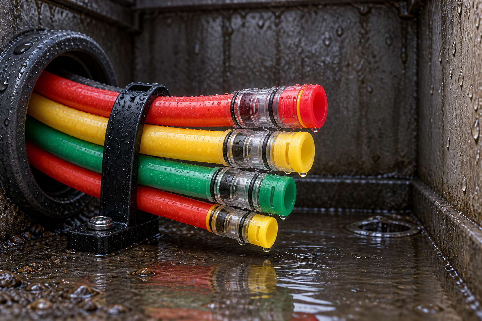 Microduct end stop protecting a duct bundle in a damp chamber