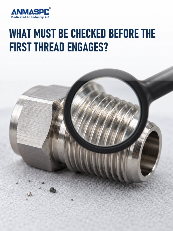 External inspection of the threaded interface before stainless fitting installation