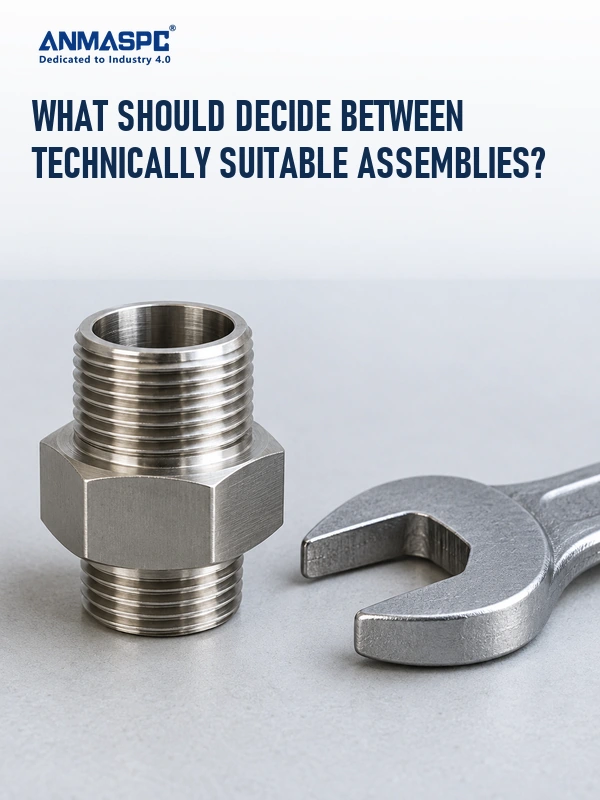 Generic external threaded component beside an unused wrench during preassembly inspection