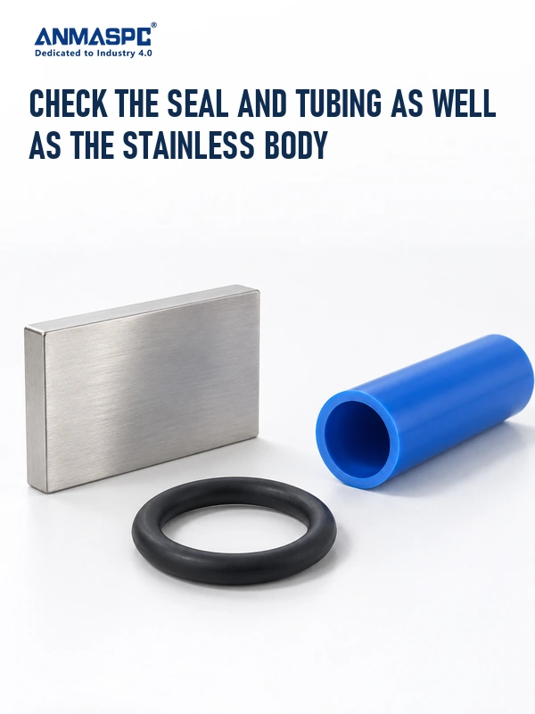 Generic metal, elastomer and tubing samples laid out separately for a compatibility review