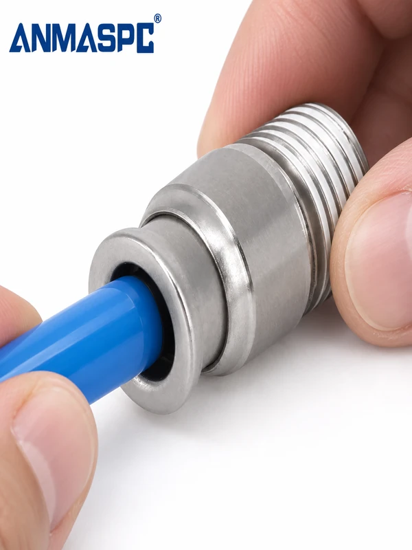 One-touch pneumatic fitting in plastics processing product detail and installation context