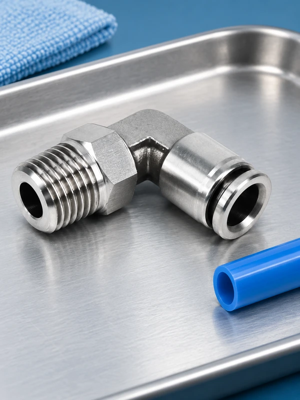 Pl male-thread elbow push-in connector for external interface inspection